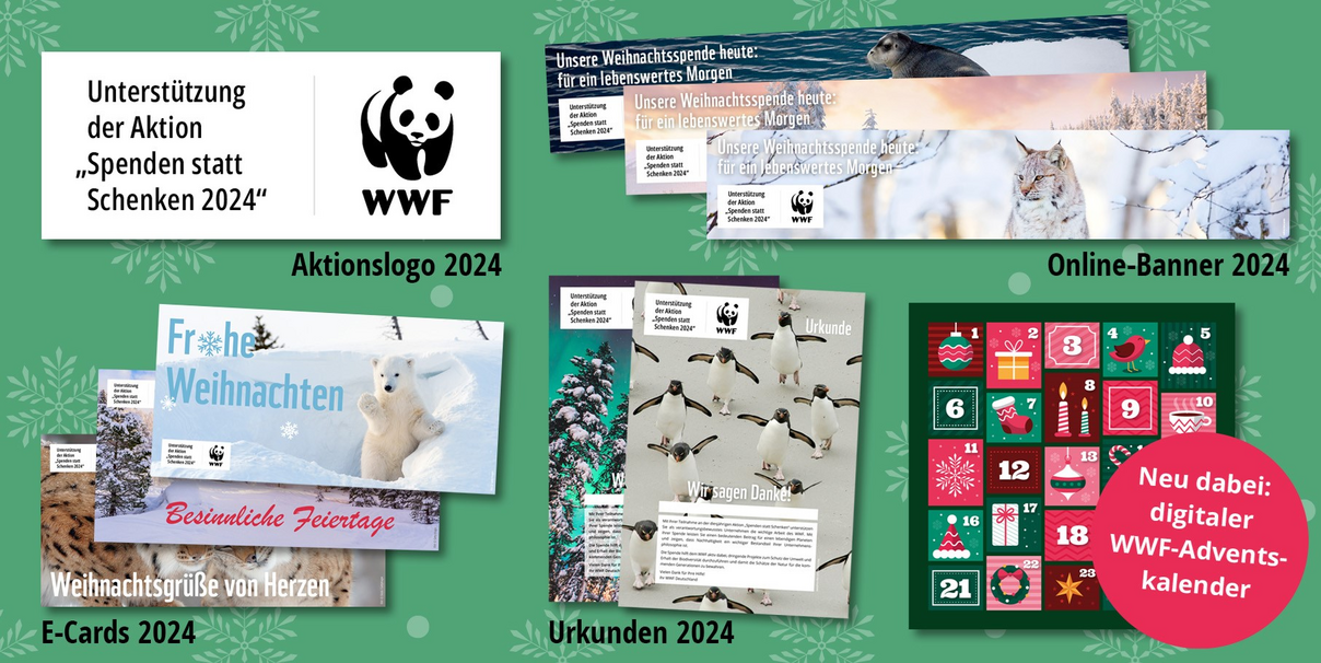 Aktionsmaterialien der Spenden statt Schenken-Aktion © WWF