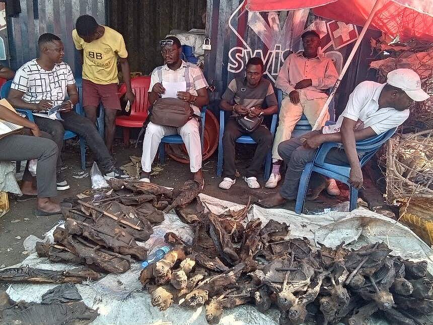 Verkauf von Buschfleisch auf einem Markt im Kongo © WWF